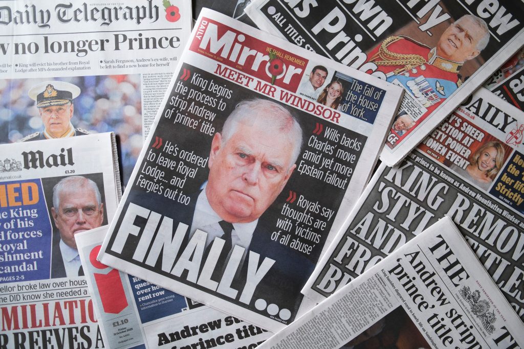 UK Front Pages As Prince Andrew Is  Formerly Stripped Of His Titles